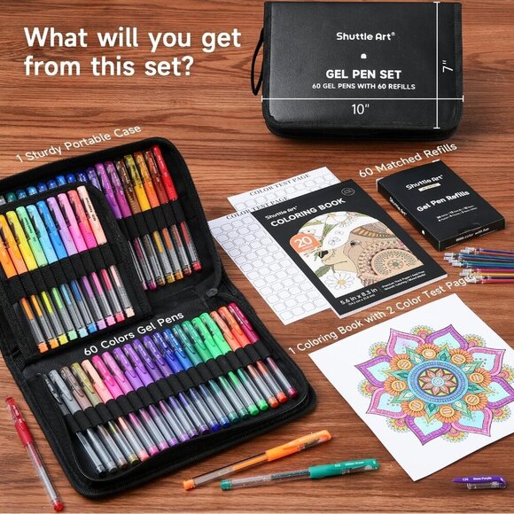 Gel Pens, 120 Pack Gel Pen Set 60 Colored Gel Pen with 60 Refills for Adults Col - Picture 3 of 7